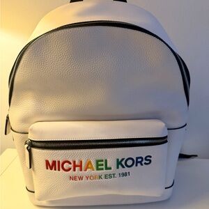 Michael Kors Cooper Pride optic White pebble leather Backpack with Rainbow Logo